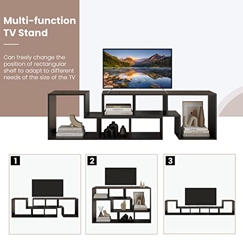 L-shaped TV Console Stand with 2-tier Shelf Bookcase