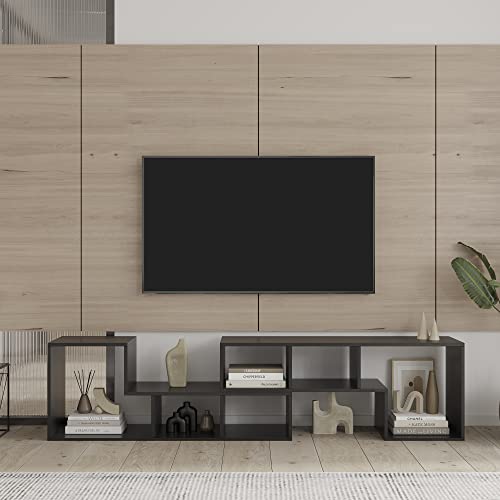 L-shaped TV Console Stand with 2-tier Shelf Bookcase