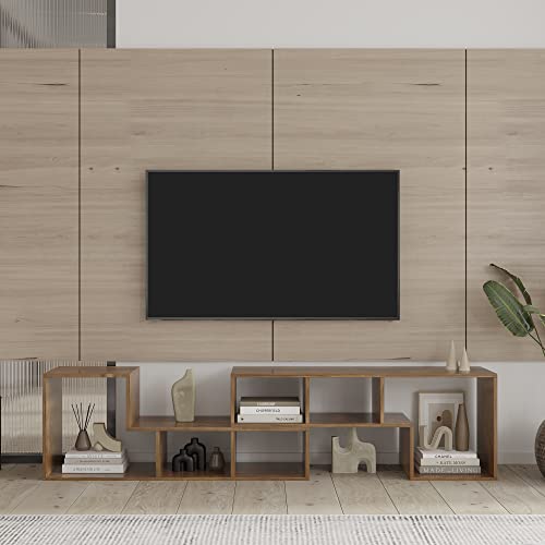 L-shaped TV Console Stand with 2-tier Shelf Bookcase