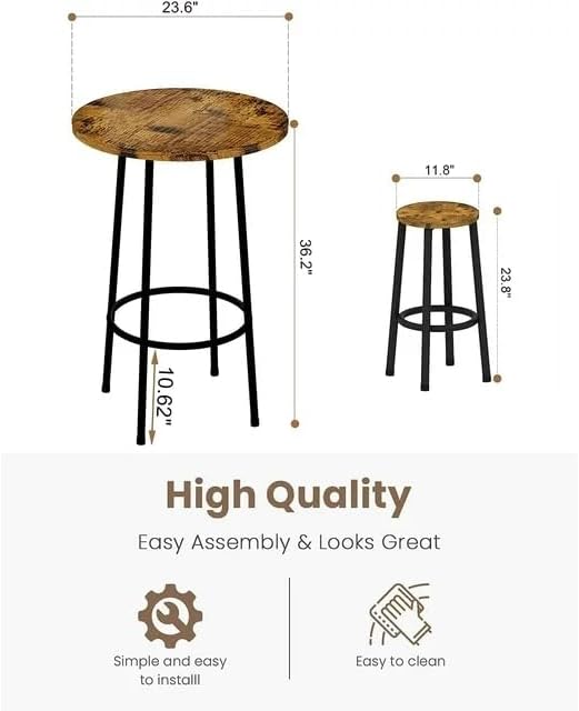 3 Pieces Round Kitchen Table with 2 Stools Bar Table Set