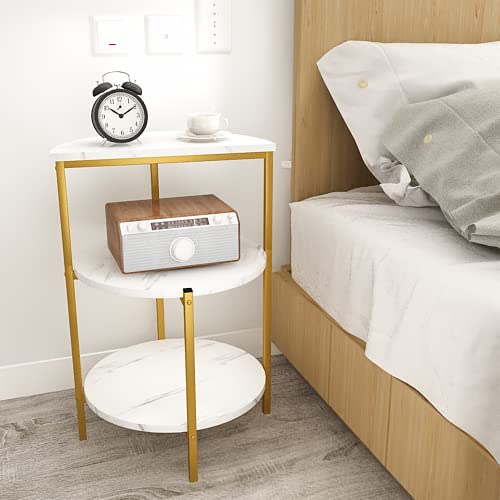 Hooseng 3 Piece Coffee Table Set for Living Room, Include Coffee Table & 2pcs Side Table, Living Room Table Set with Faux Marble Tabletop and Metal Frame for Apartment, Small Space