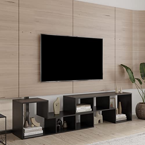L-shaped TV Console Stand with 2-tier Shelf Bookcase