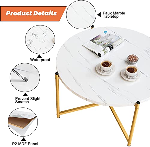 Hooseng 3 Piece Coffee Table Set for Living Room, Include Coffee Table & 2pcs Side Table, Living Room Table Set with Faux Marble Tabletop and Metal Frame for Apartment, Small Space