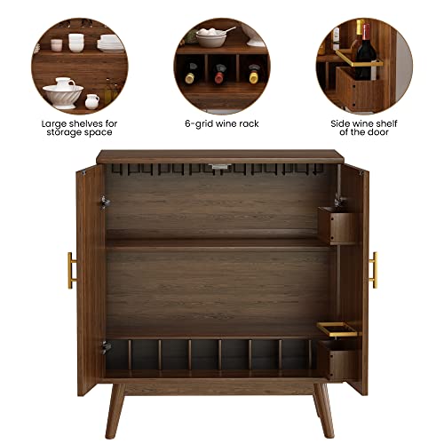 Lamerge Wine Bar Cabinet with Storage, Liquor Cabinet Kitchen Storage Cabinet with Wine Rack and Glass Holder, Sideboard Buffet Cabinet for Home Coffee Bar, Natural