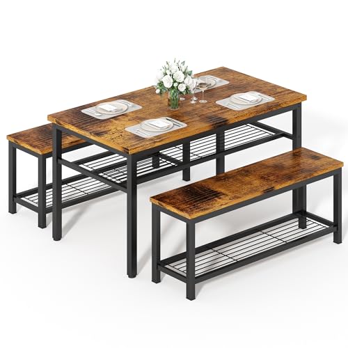 3-Piece Dining Table Set with Storage Shelf