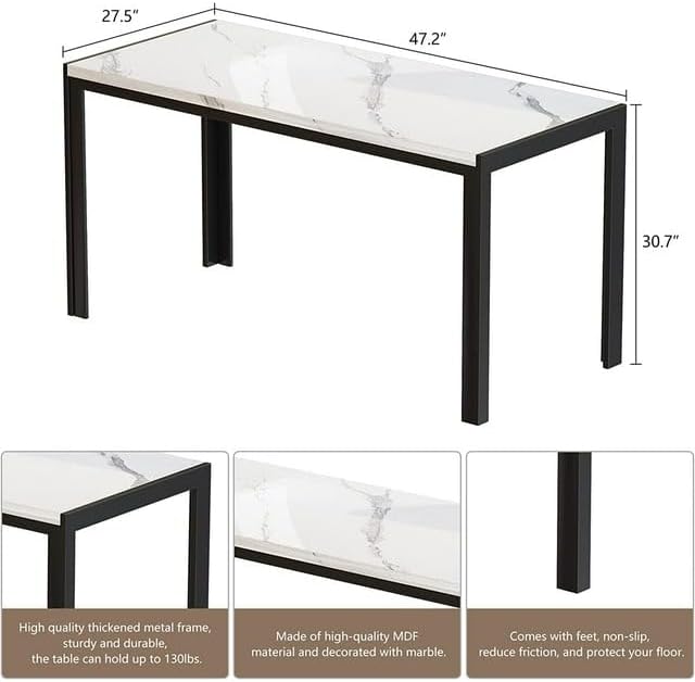 Dining Faux Marble 30.7" H Table and 2 PU Leather Upholstered Bench for 4