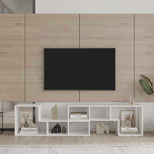 L-shaped TV Console Stand with 2-tier Shelf Bookcase