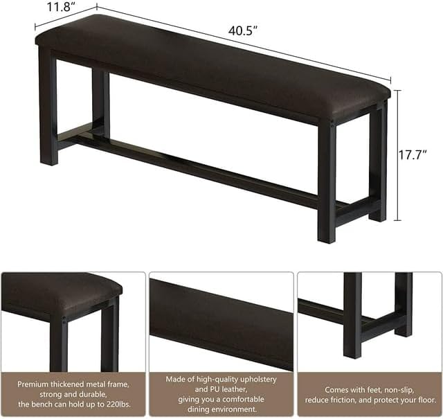 Dining Faux Marble 30.7" H Table and 2 PU Leather Upholstered Bench for 4