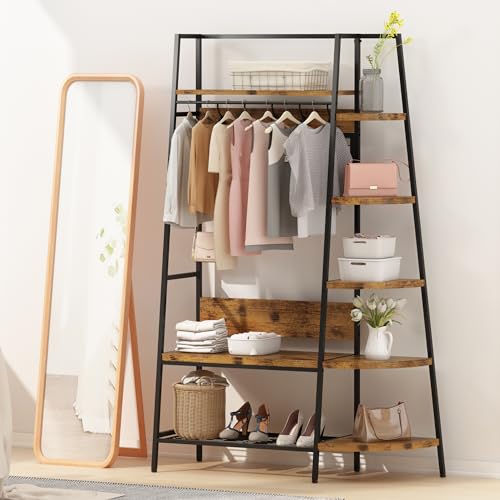 Lamerge Coat Rack Stand with Storage, Multifunctional Entryway