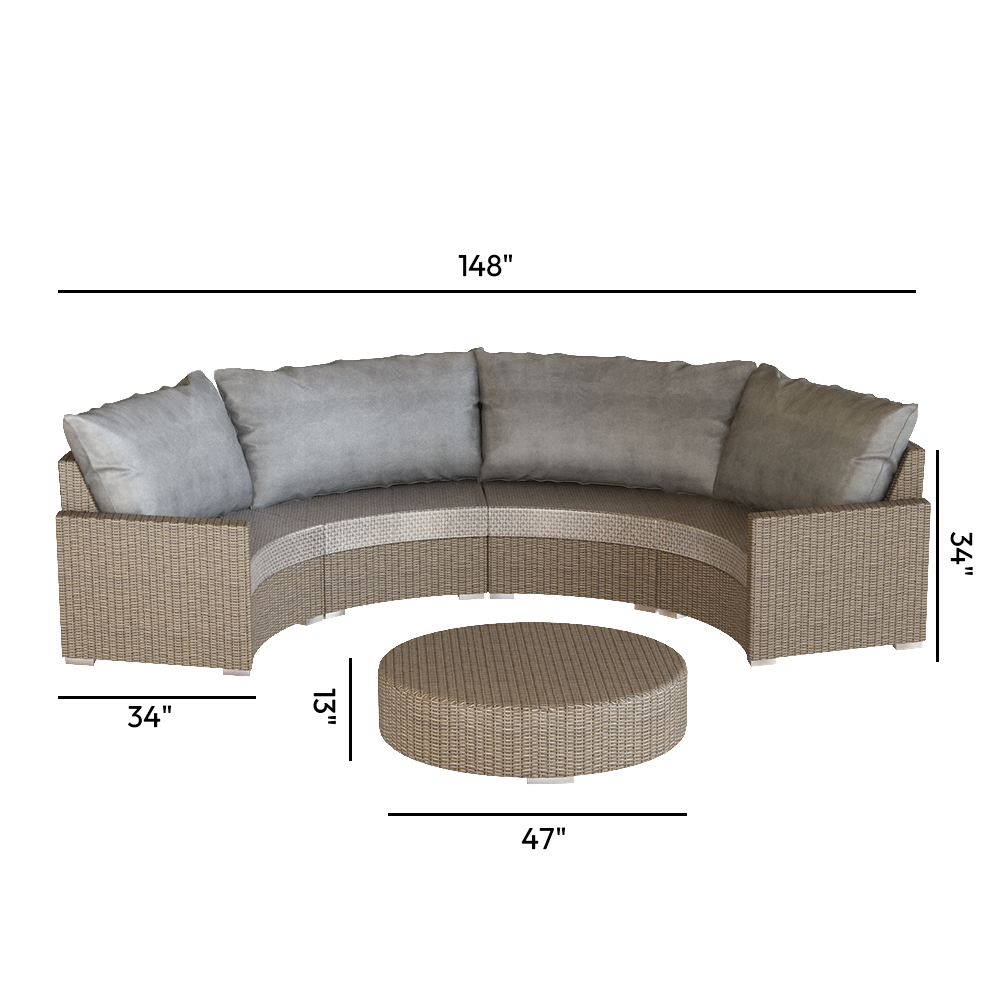 lrta Outdoor Rattan Curved Combination Sofa With Table Garden Waterproof& Sunscreen Set of 5