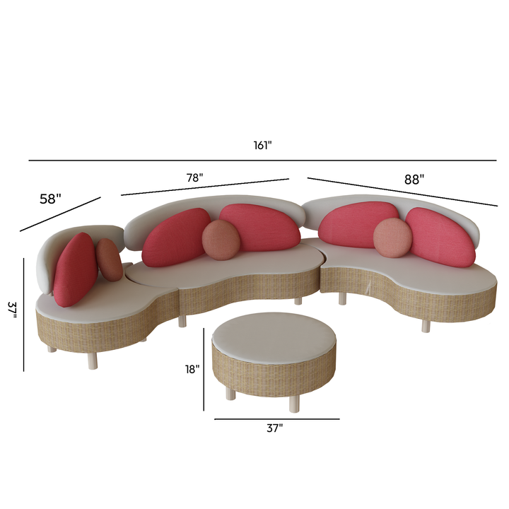 lrta Outdoor Patio Rattan Sofa Combination with Table Set of 4