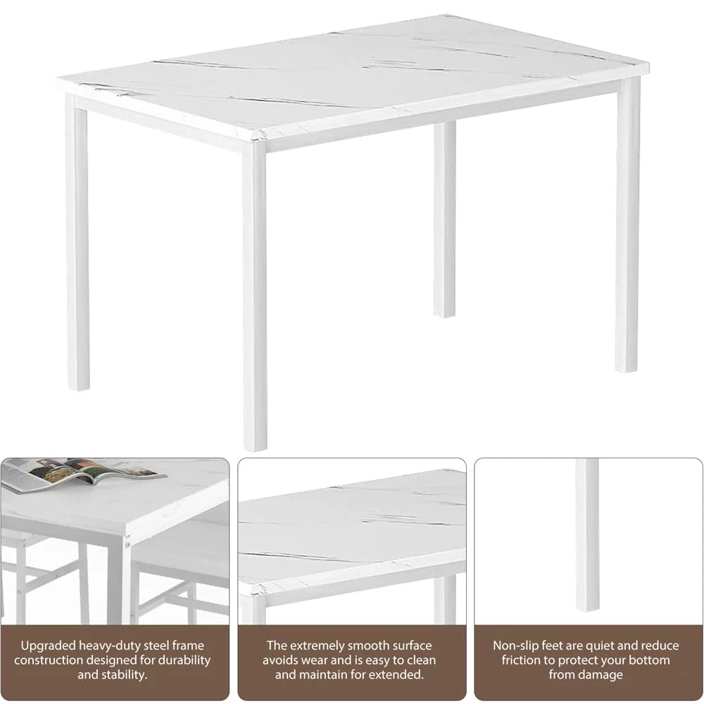 Hooseng Dining Table Set for 4 with Faux Marble Top and Upholstered Velvet Chairs