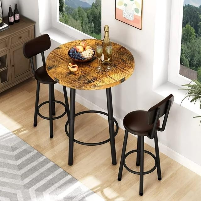 3 Piece Pub Dining Set Round Bar Table and Stools for 2