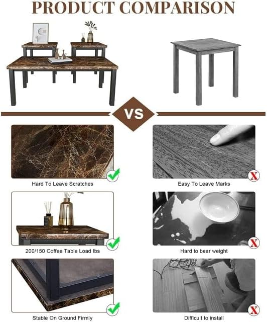 3 Pieces Faux Marble Tabletop Coffee Table Set