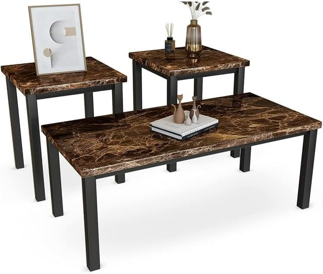 3 Pieces Faux Marble Tabletop Coffee Table Set