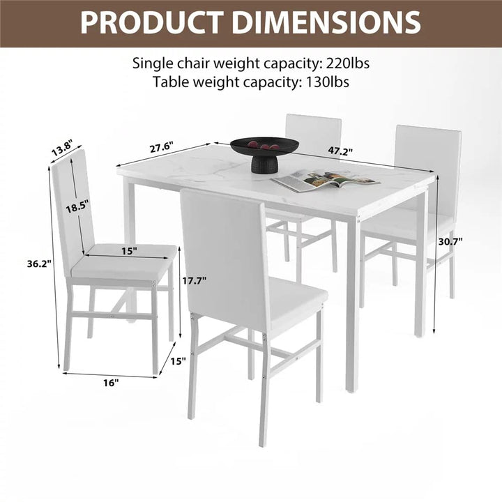 Hooseng Dining Table Set for 4 with Faux Marble Top and Upholstered Velvet Chairs