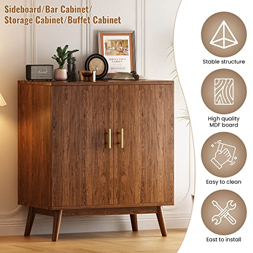 Lamerge Wine Bar Cabinet with Storage, Liquor Cabinet Kitchen Storage Cabinet with Wine Rack and Glass Holder, Sideboard Buffet Cabinet for Home Coffee Bar, Natural