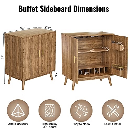 Lamerge Wine Bar Cabinet with Storage, Liquor Cabinet Kitchen Storage Cabinet with Wine Rack and Glass Holder, Sideboard Buffet Cabinet for Home Coffee Bar, Natural