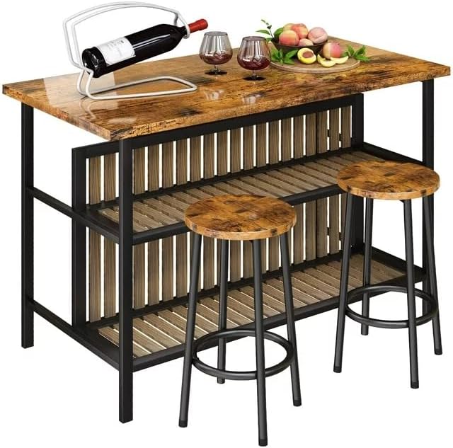 Kitchen Island Faux Marble Counter 33" Height 3 Pieces Table Sets