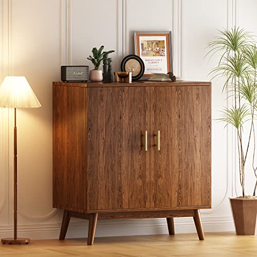 Lamerge Wine Bar Cabinet with Storage, Liquor Cabinet Kitchen Storage Cabinet with Wine Rack and Glass Holder, Sideboard Buffet Cabinet for Home Coffee Bar, Natural