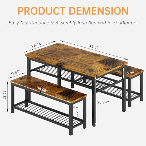 3-Piece Dining Table Set with Storage Shelf