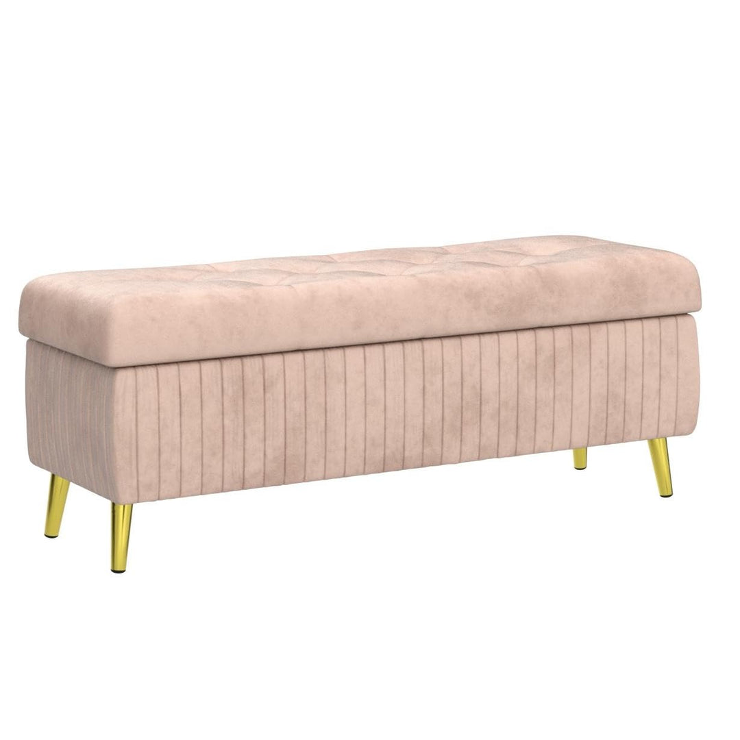Lamerge Large Upholstered Velvet Storage Ottoman,End of Bed Bench,Flip Top Entryway Bench,Tufted Foot Rest Stool,Can Used as Tea Table,Vanity Bench,Livingroom Chair,47.24" W,Golden & Pink