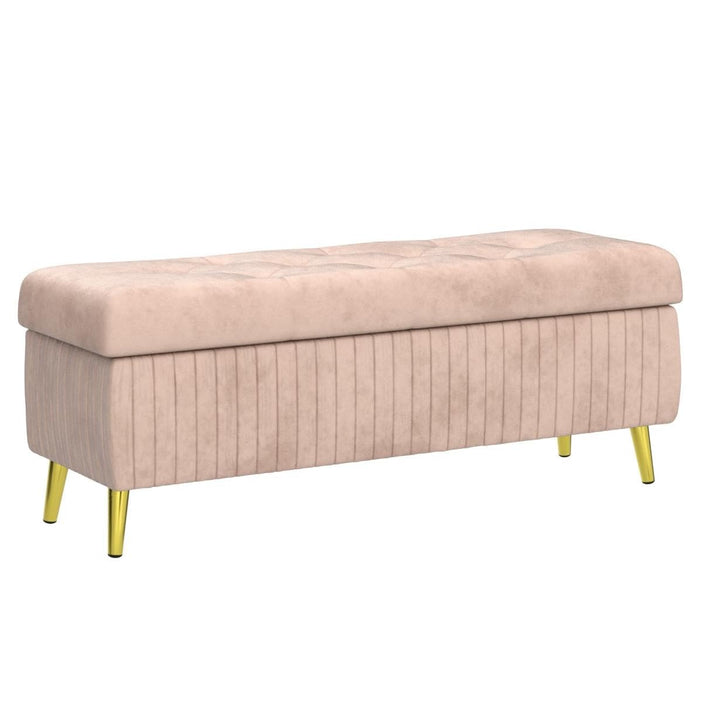 Lamerge Large Upholstered Velvet Storage Ottoman,End of Bed Bench,Flip Top Entryway Bench,Tufted Foot Rest Stool,Can Used as Tea Table,Vanity Bench,Livingroom Chair,47.24" W,Golden & Pink