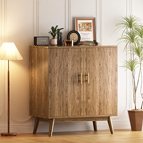 Lamerge Wine Bar Cabinet with Storage, Liquor Cabinet Kitchen Storage Cabinet with Wine Rack and Glass Holder, Sideboard Buffet Cabinet for Home Coffee Bar, Natural