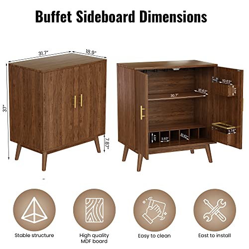 Lamerge Wine Bar Cabinet with Storage, Liquor Cabinet Kitchen Storage Cabinet with Wine Rack and Glass Holder, Sideboard Buffet Cabinet for Home Coffee Bar, Natural