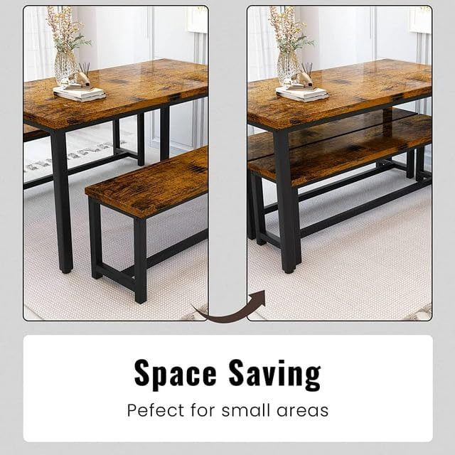 3 Pieces Kitchen Table Set with Two Benches