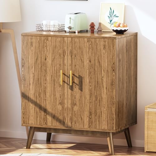 Lamerge Wine Bar Cabinet with Storage, Liquor Cabinet Kitchen Storage Cabinet with Wine Rack and Glass Holder, Sideboard Buffet Cabinet for Home Coffee Bar, Natural