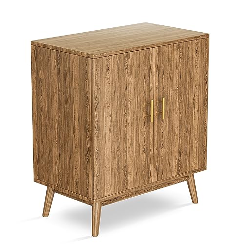 Lamerge Wine Bar Cabinet with Storage, Liquor Cabinet Kitchen Storage Cabinet with Wine Rack and Glass Holder, Sideboard Buffet Cabinet for Home Coffee Bar, Natural