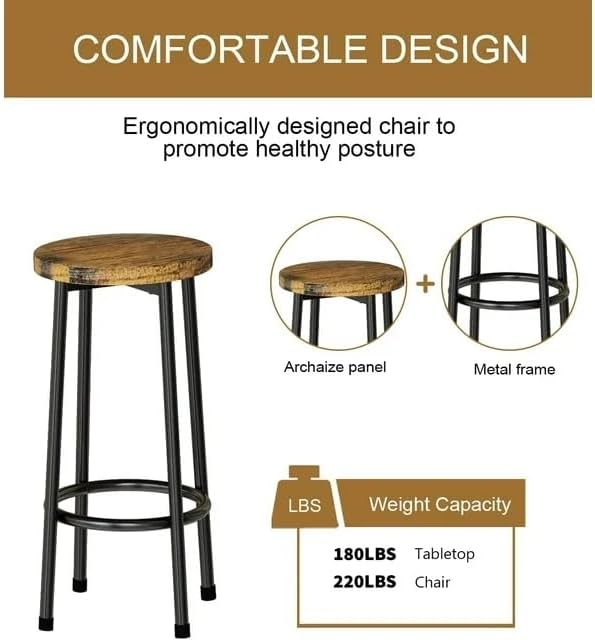 3 Pieces Round Kitchen Table with 2 Stools Bar Table Set