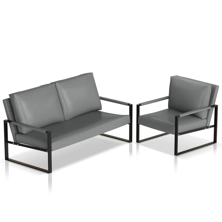 Lamerge Mid-Century Retro Modern Living Room Sofa Set with Loveseat and Seating Sofa Chair, Upholstered Couch and Accent Chair with Armrest, Living Room Set for Small Space, APT, Office (Orange)