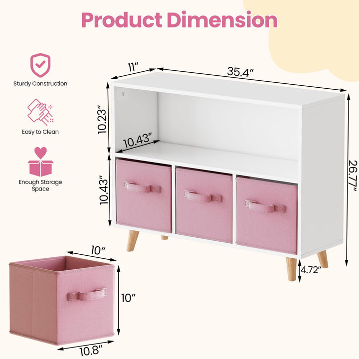 Lamerge Toy Storage Organizer with 3 Drawers, Multi-Functional Children Bookcase, Kids Bookshelf for Nursery, Playroom and Bedroom, Pink