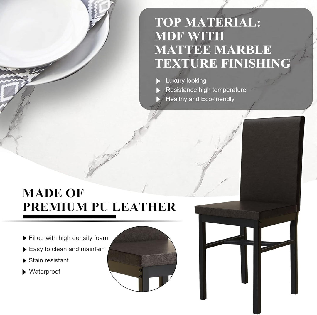 Hooseng Dining Table Set for 4 with Faux Marble Top and Upholstered Velvet Chairs