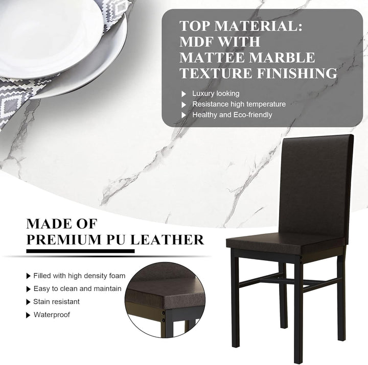 Hooseng Dining Table Set for 4 with Faux Marble Top and Upholstered Velvet Chairs
