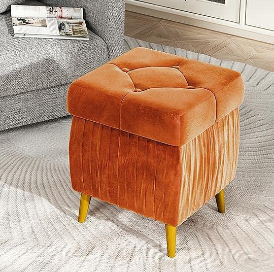 Lamerge Large Upholstered Velvet Storage Ottoman,End of Bed Bench,Flip Top Entryway Bench,Tufted Foot Rest Stool,Can Used as Tea Table,Vanity Bench,Livingroom Chair,47.24" W,Golden & Pink