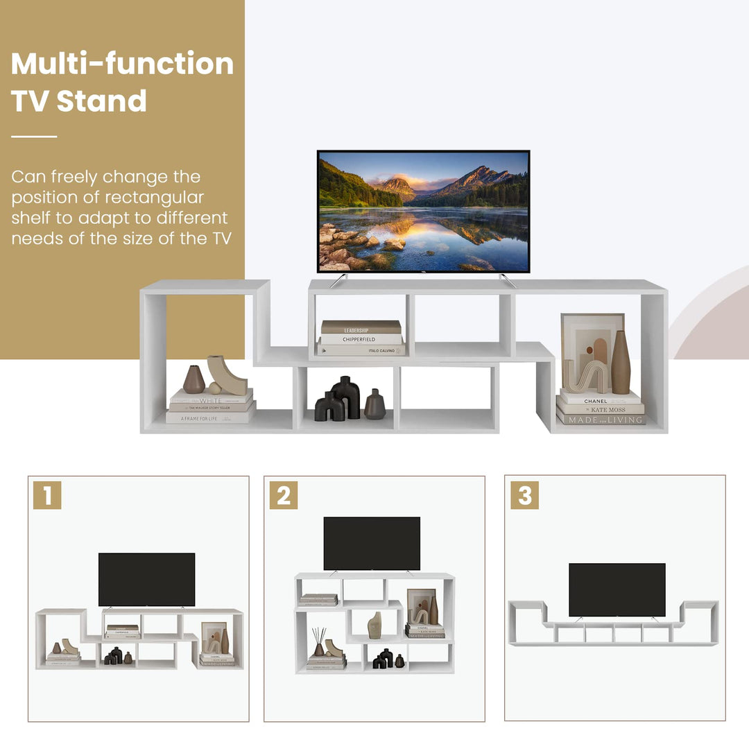 L-shaped TV Console Stand with 2-tier Shelf Bookcase