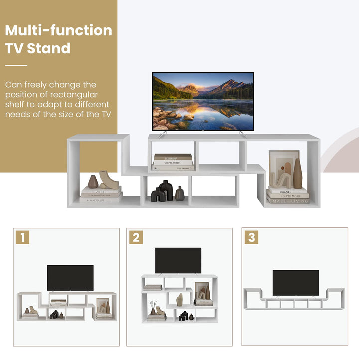 L-shaped TV Console Stand with 2-tier Shelf Bookcase
