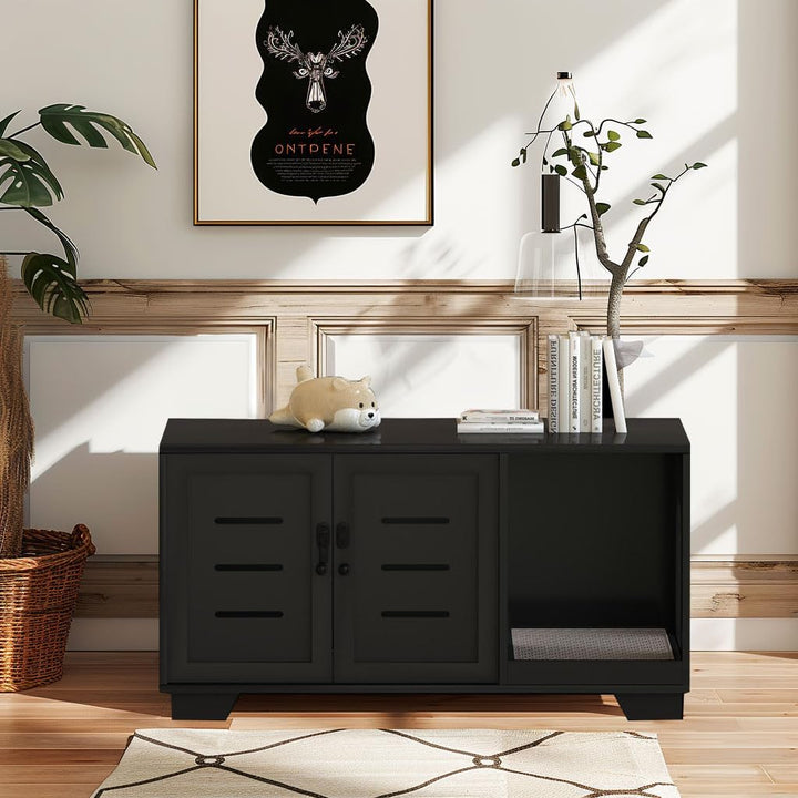 Lamerge Black Cat House, Spacious and Durable, Security Door Belt, Suitable for Living Room, Bedroom