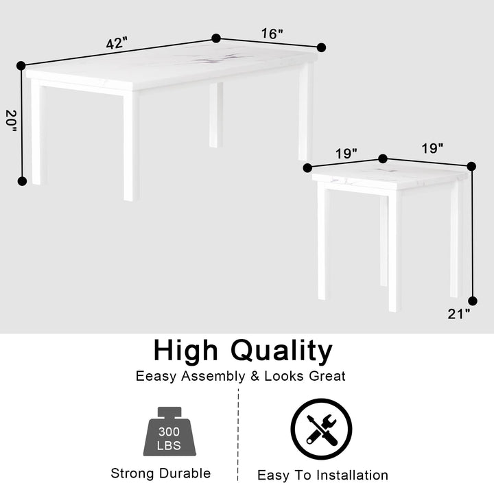 Hooseng Living Room Coffee Table Set-3pcs Faux Marble Living Room Furniture / 2 Side End Tables-Night Stand & Metal Frame-Rectangle, White
