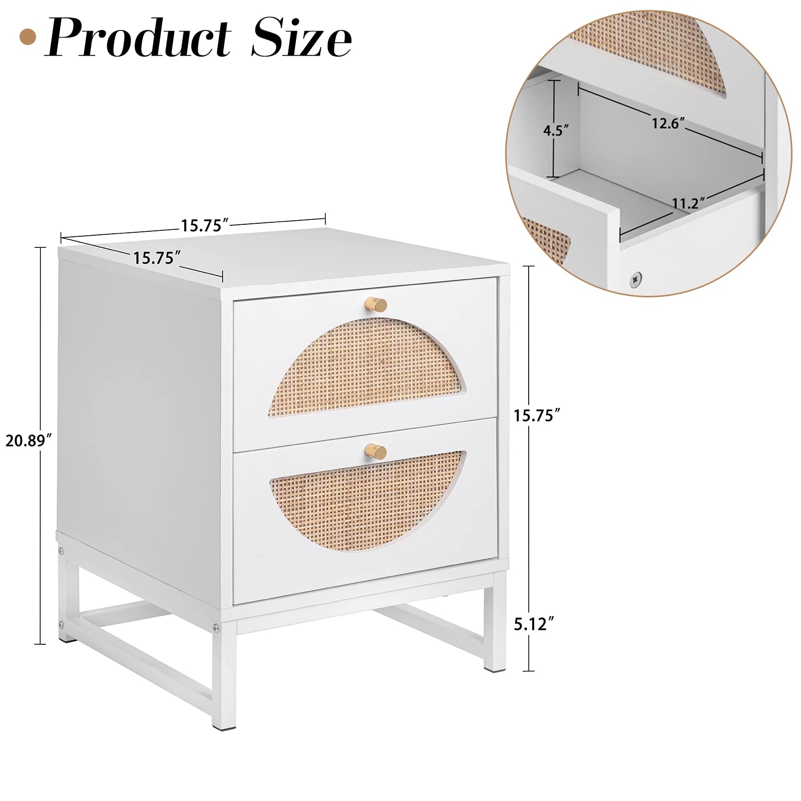 Lamerge Rattan Nightstand Set of 2 Wooden End Table Modern Side Tabl Hooseng Furniture