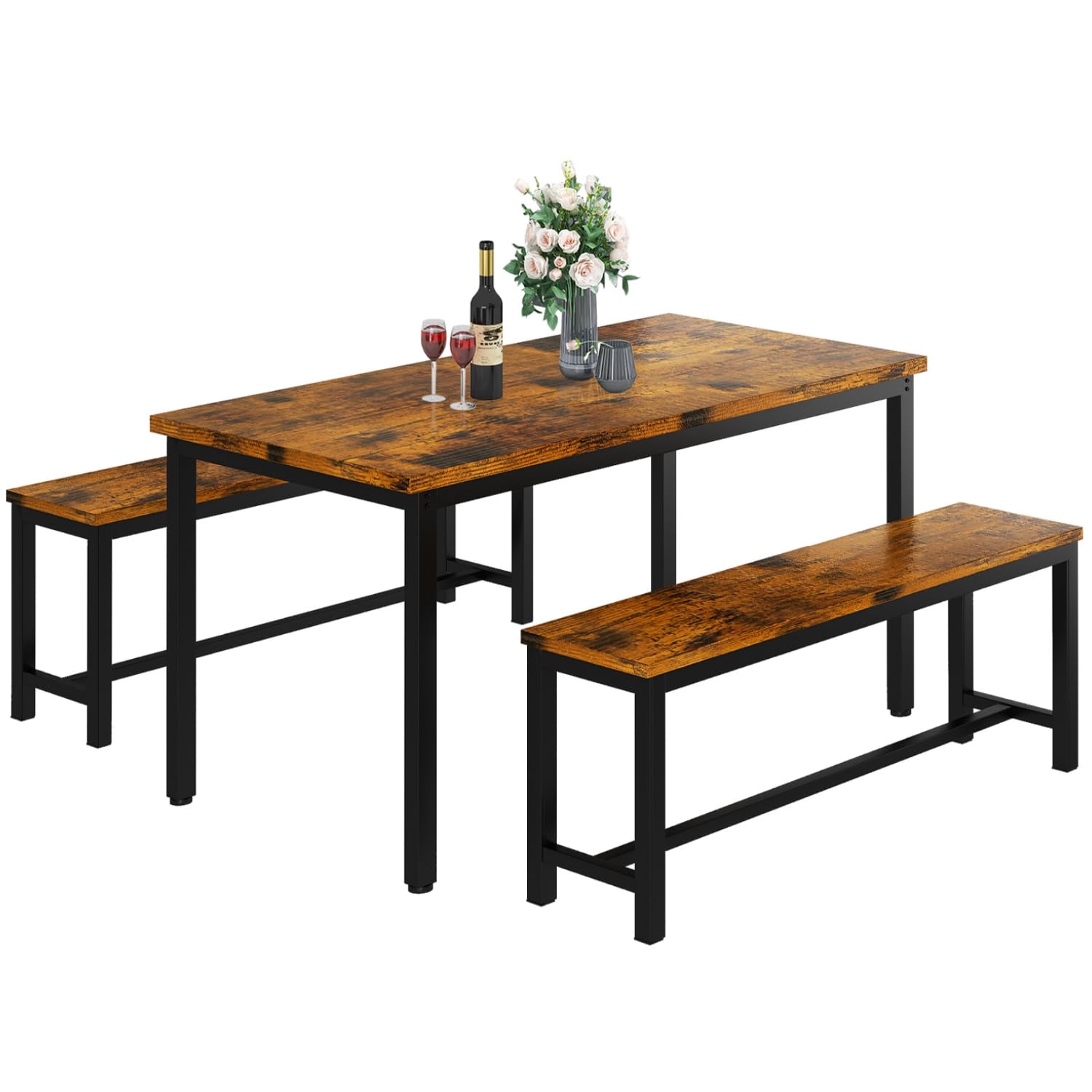 Hooseng Dining Table Set with Two Benches, Kitchen Table and