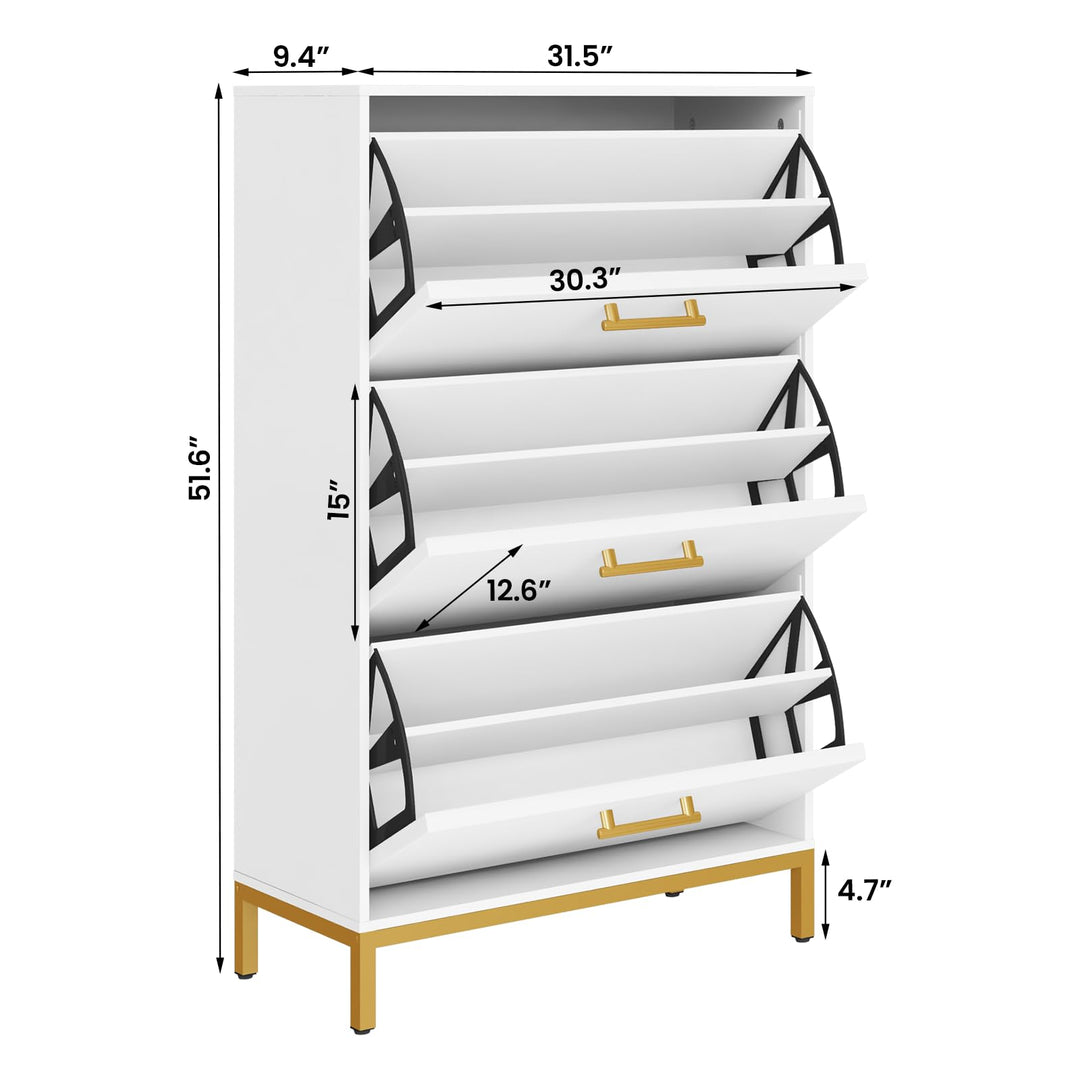 Hooseng Shoe Cabinet, Free Standing Shoe Rack Organizer with 3 Rattan Flip Drawers, Narrow Slim Hidden Shoe Storage Cabinet for Entryway, Hallway, 18 Pairs of Shoes, Heels, Boots, Slippers, Natural