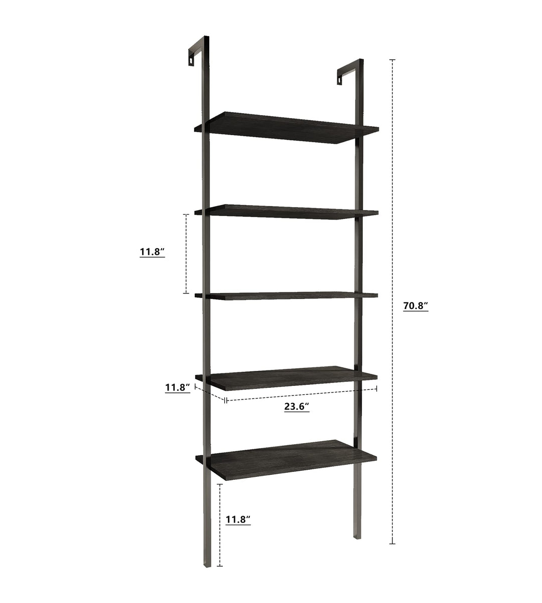 Hooseng Open Wall Mount Bookcase, Modern 5-Shelf Ladder Shelf w/Industrial Metal + Manufactured Wood Storage Organizer, Plant Display Rack, Stand Bookshelf for Home Office, Black