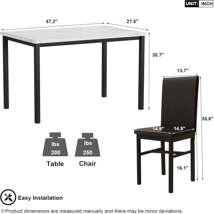 Hooseng Dining Table Set for 4 with Faux Marble Top and Upholstered Velvet Chairs