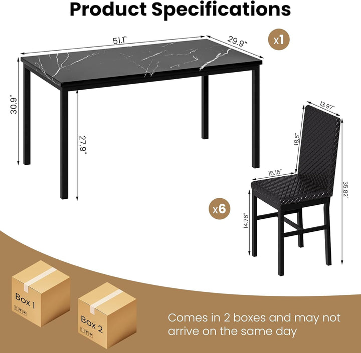 7-Piece Dining Table Set with Faux Marble Table Top