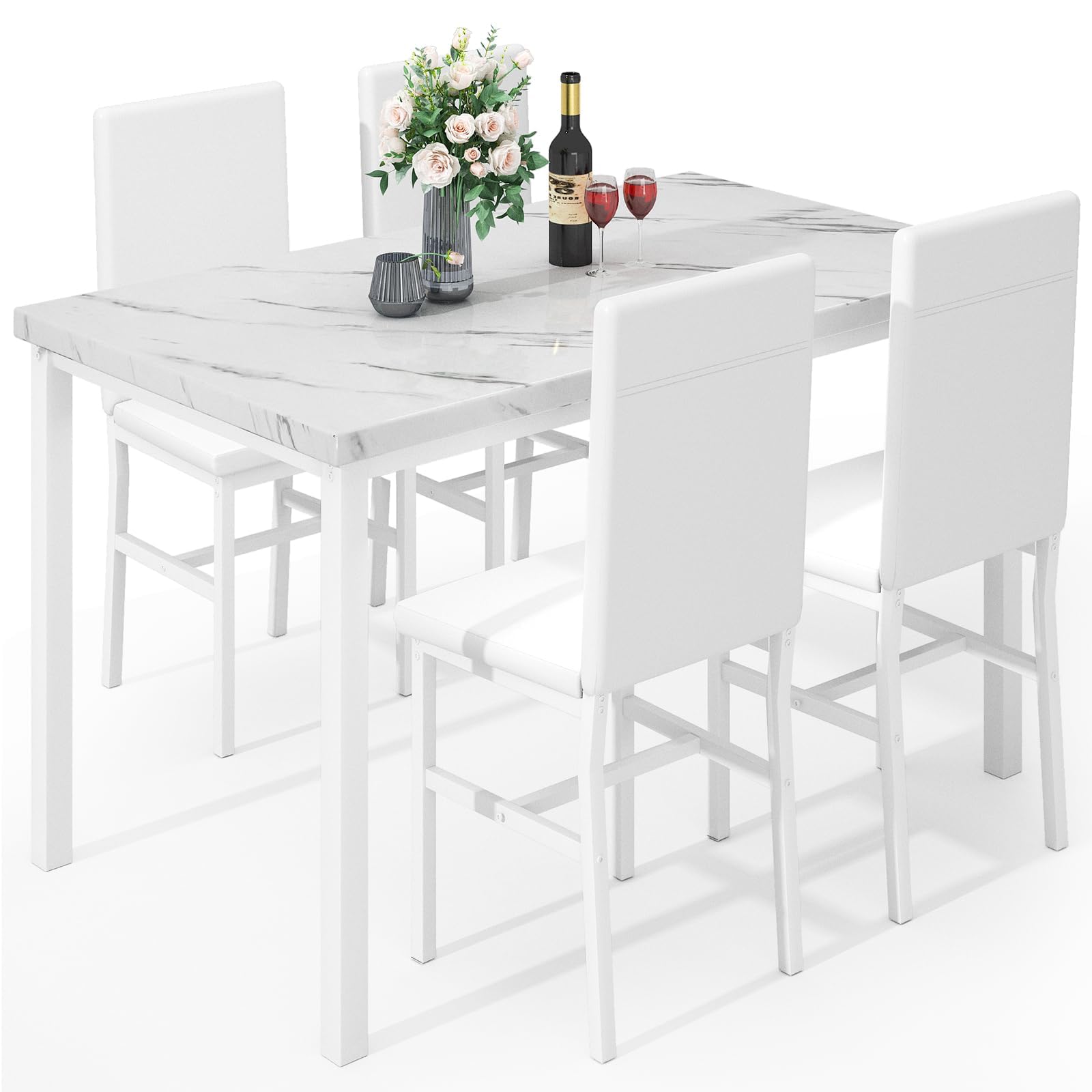 Hooseng Dining Table Set for 4 with Faux Marble Top and Hooseng Dining Table Set for 4 with Faux Marble Top and