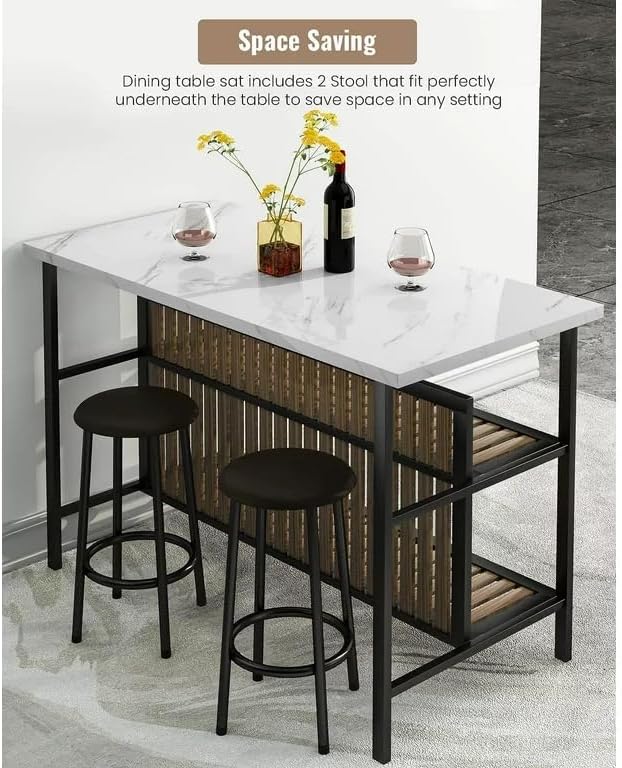 Kitchen Island Faux Marble Counter 33" Height 3 Pieces Table Sets